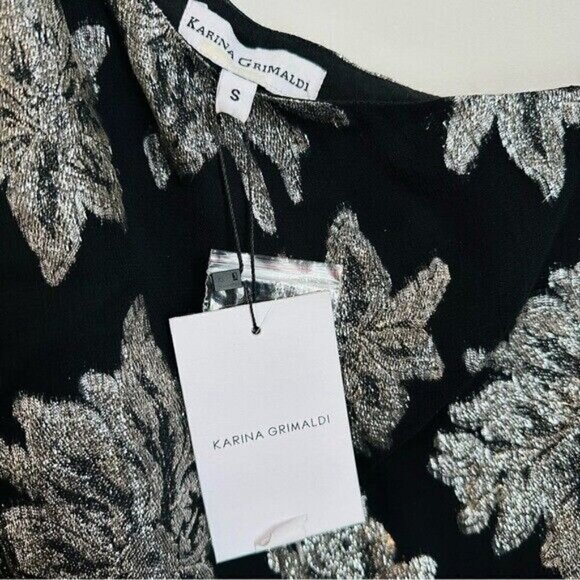 Karina Grimaldi Daniela Jaquard Print-Black Flower Metal Size Small NWT - Picture 7 of 12